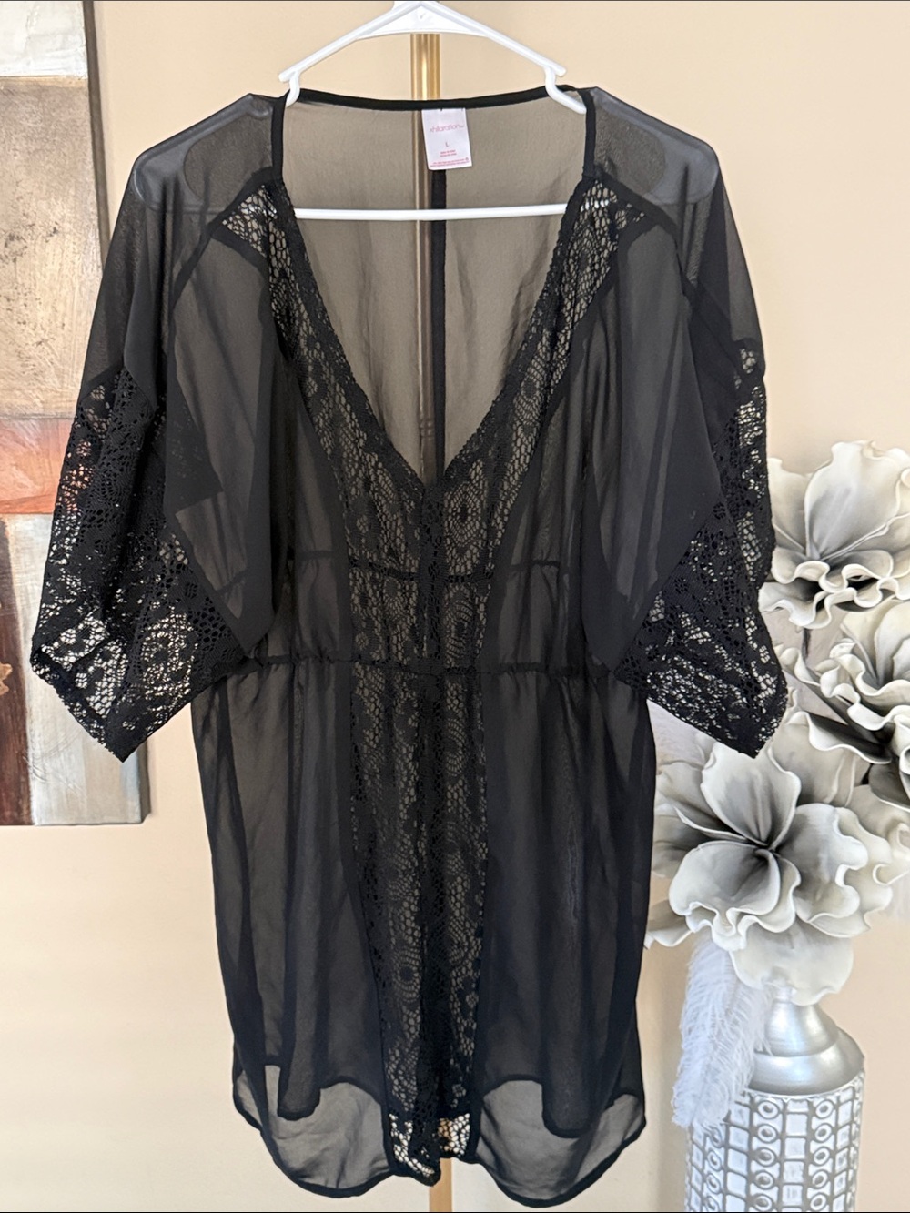 Xhilaration Black Sheer Lace Swim Cover-Up Tunic
